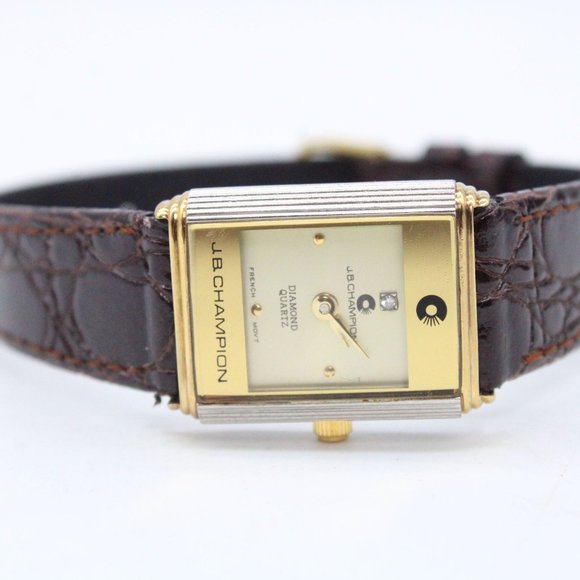 J.B Champion Watch Womens Gold Tone Stainless Steel Crocodile Black Band - Picture 6 of 10